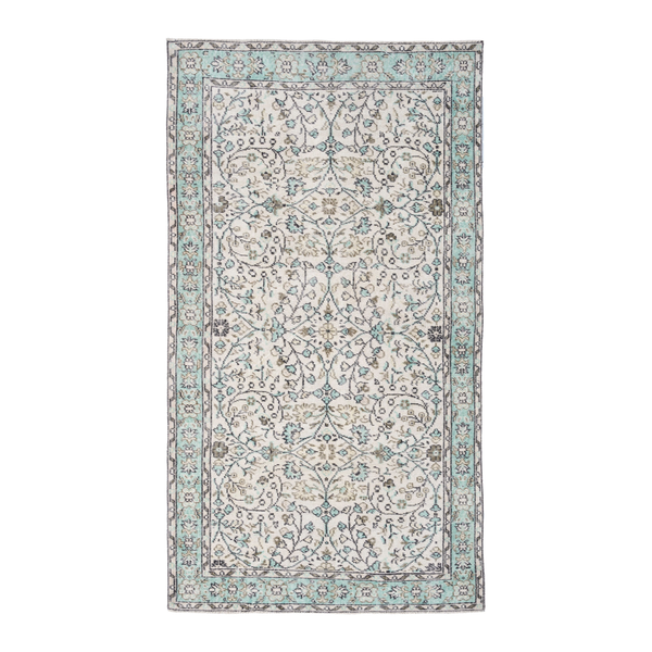 Turkish Manisa area rug in cream and celadon, 3'8" x 6'10"