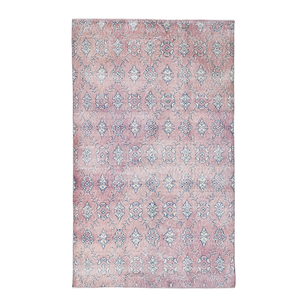Turkish Isparta accent rug in muted pink and dusty blue, 3'8" x 6'2"