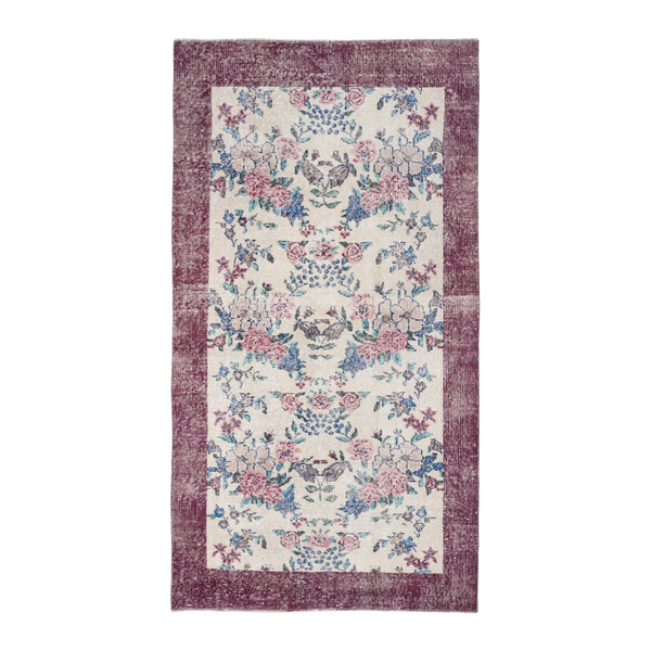 Turkish Isparta area rug in cream and dusty rose, 3'10" x 7'2"