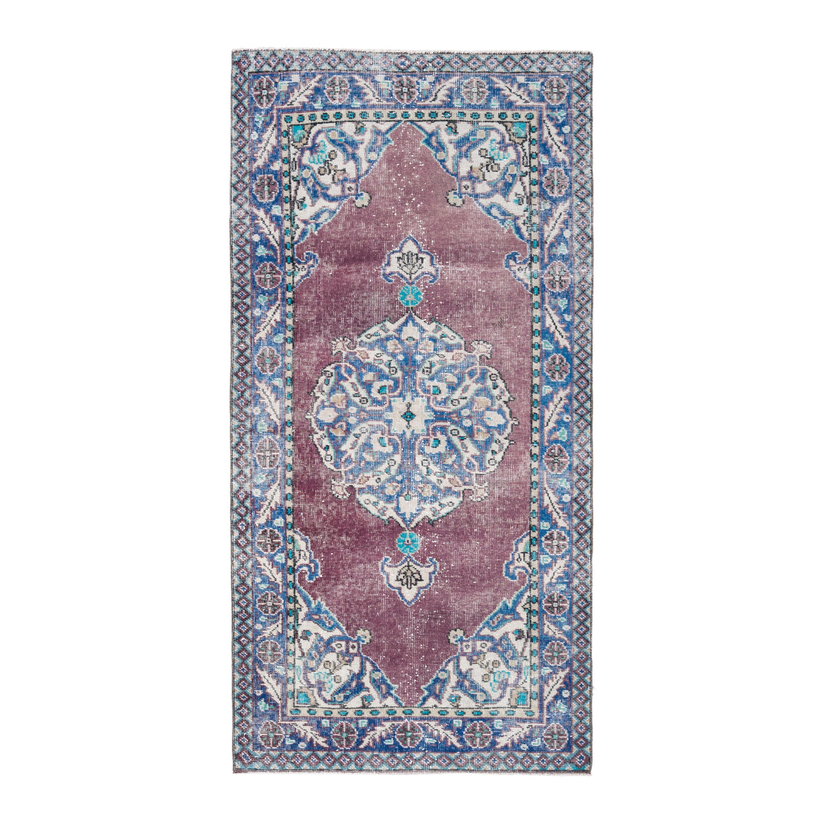 Turkish Isparta runner rug in dusty rose and navy, 2'11" x 6'1"