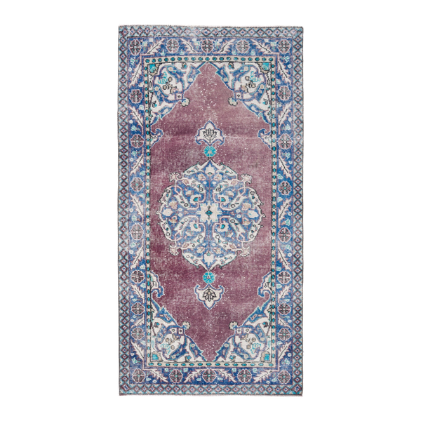 Turkish Isparta runner rug in dusty rose and navy, 2'11" x 6'1"