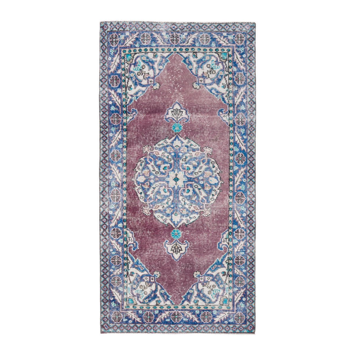 Turkish Isparta runner rug in dusty rose and navy, 2'11" x 6'1"