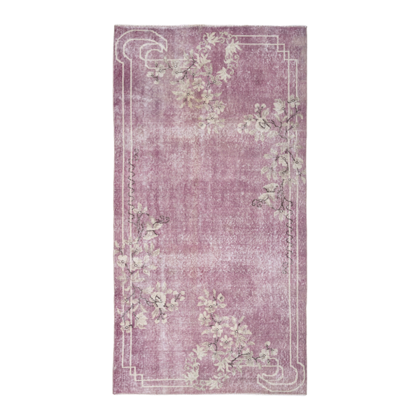 Turkish Isparta area rug in dusty rose and ivory, 3'10" x 7'2"