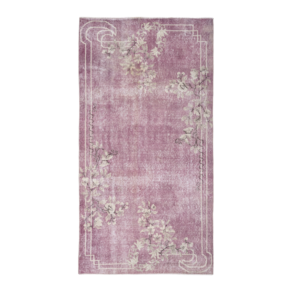 Turkish Isparta area rug in dusty rose and ivory, 3'10" x 7'2"