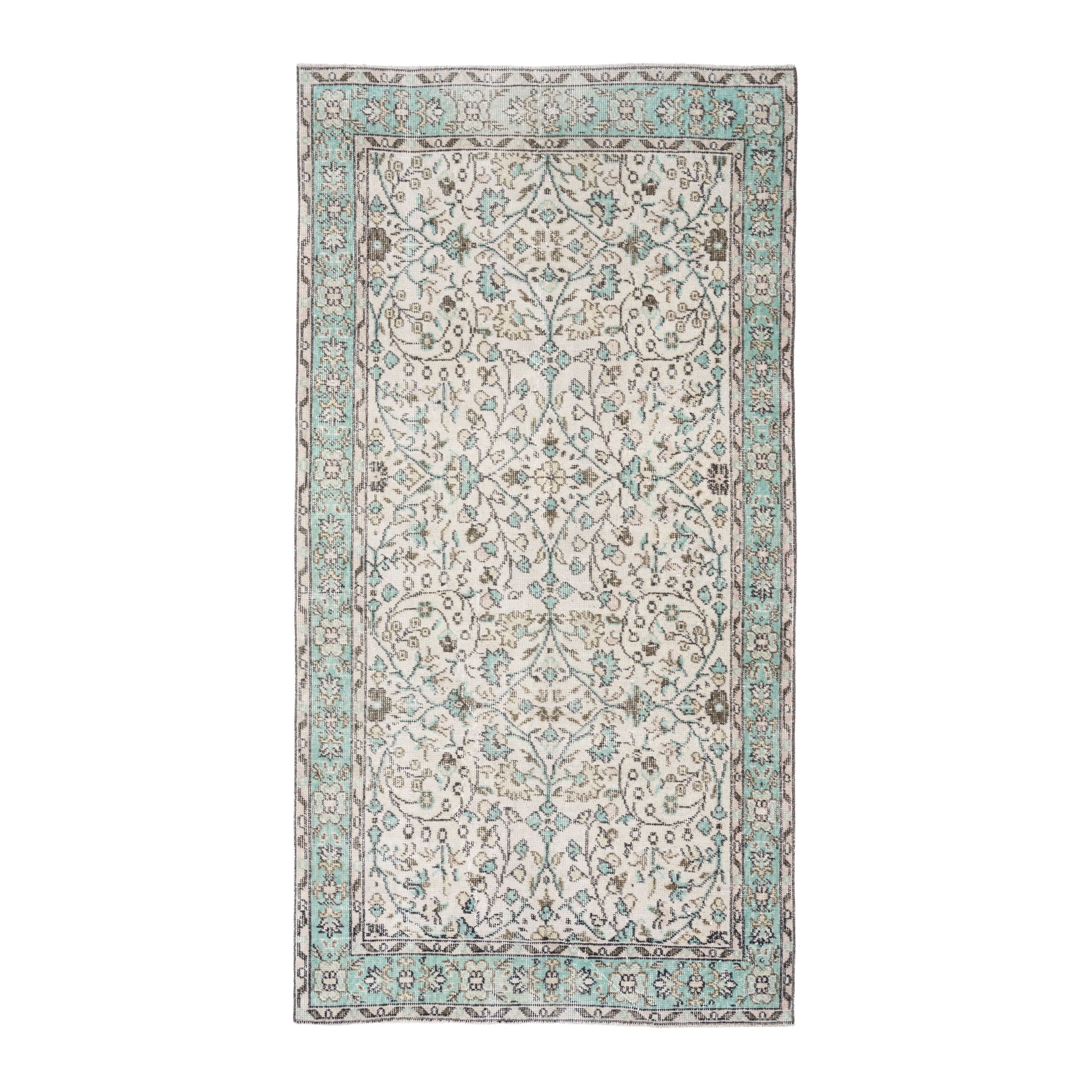 Turkish Isparta area rug in cream and turquoise, 3'7" x 6'8"