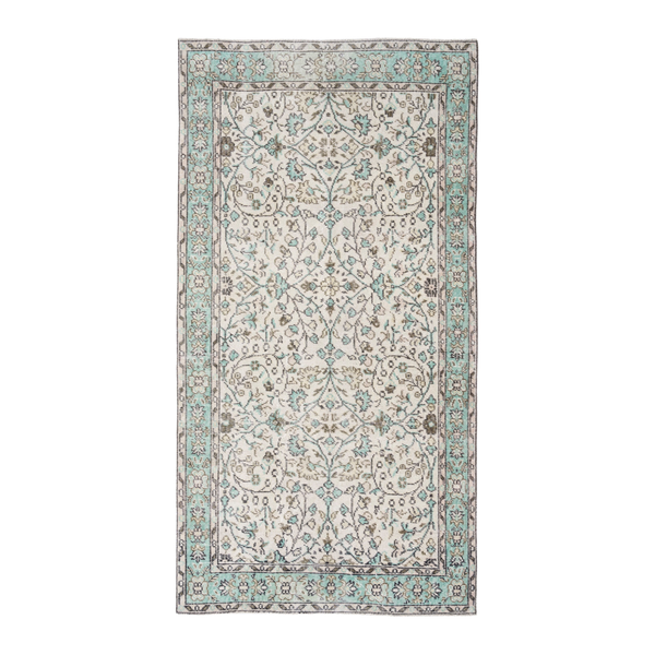 Turkish Isparta area rug in cream and turquoise, 3'7" x 6'8"