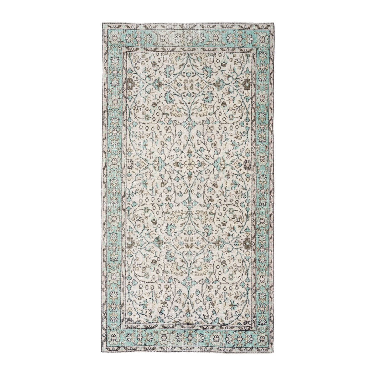 Turkish Isparta area rug in cream and turquoise, 3'7" x 6'8"