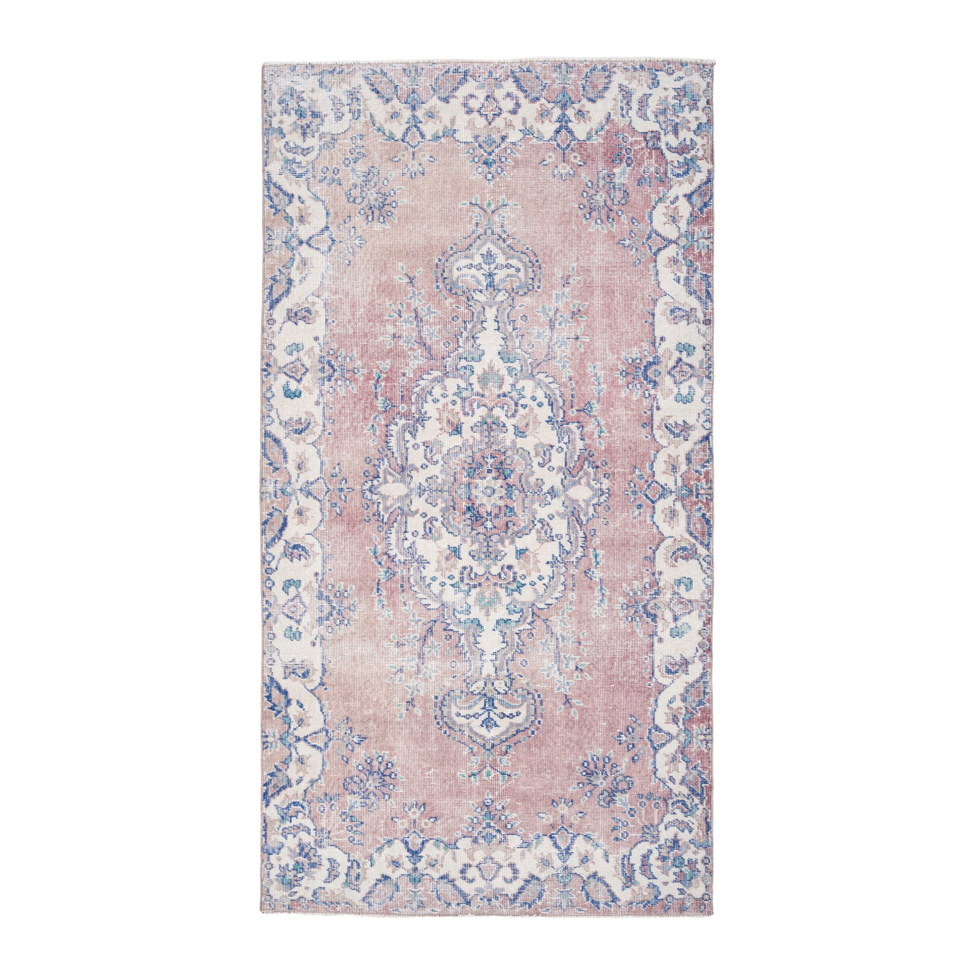 Turkish Isparta area rug in muted pink and ivory, 3'9" x 7'2"