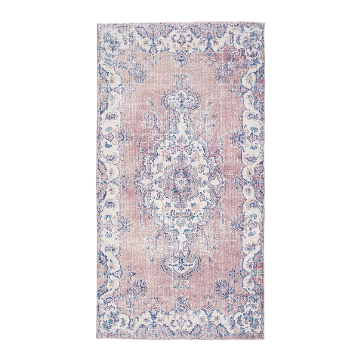 Turkish Isparta area rug in muted pink and ivory, 3'9" x 7'2"