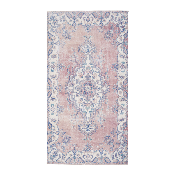 Turkish Isparta area rug in muted pink and ivory, 3'9" x 7'2"