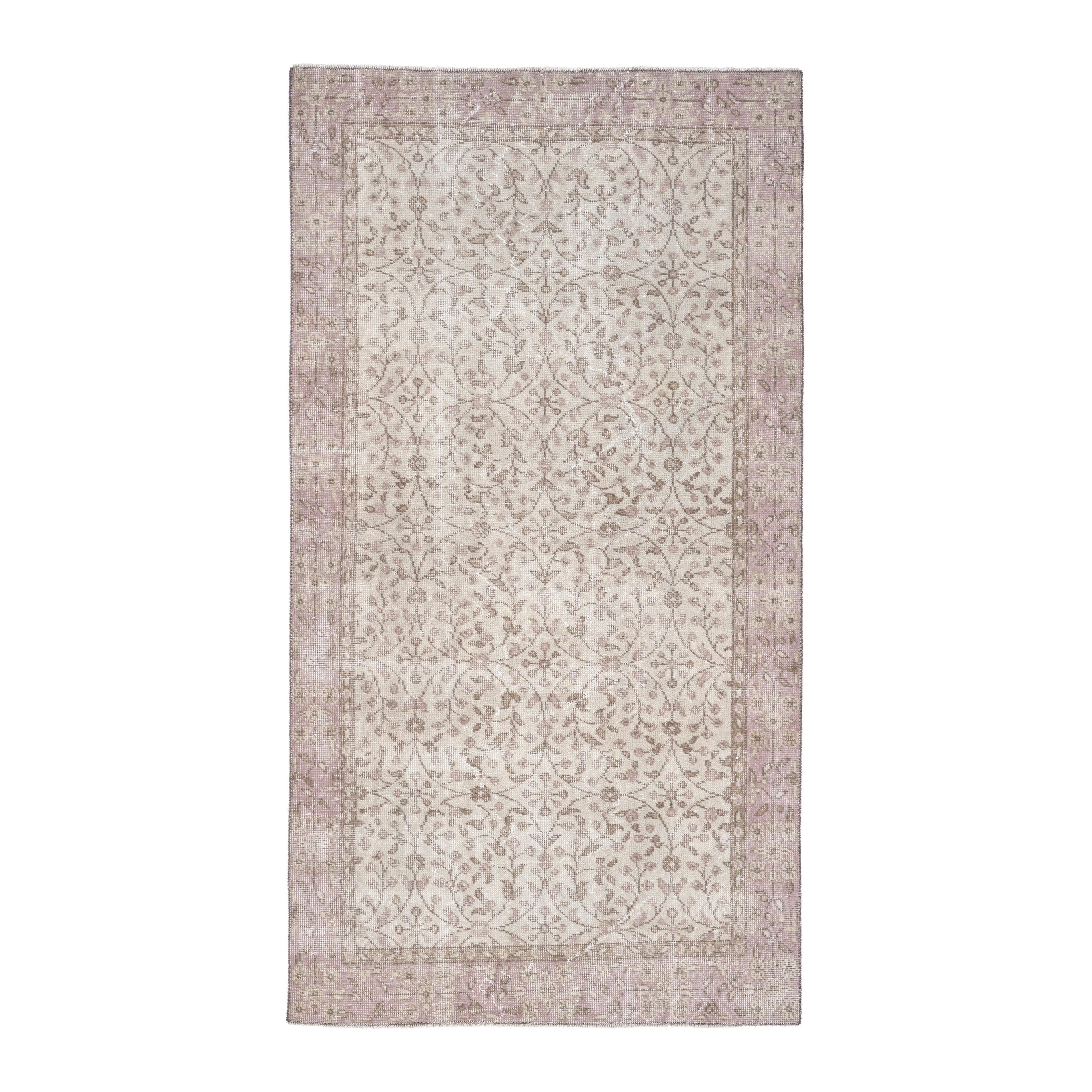 Turkish Isparta area rug in cream and muted pink, 3'7" x 6'9"