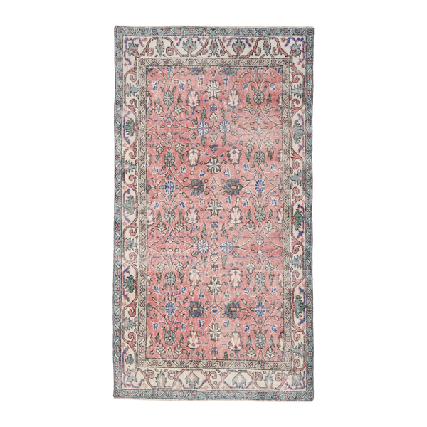 Turkish Isparta area rug in dusty rose and cream, 3'8" x 6'8"