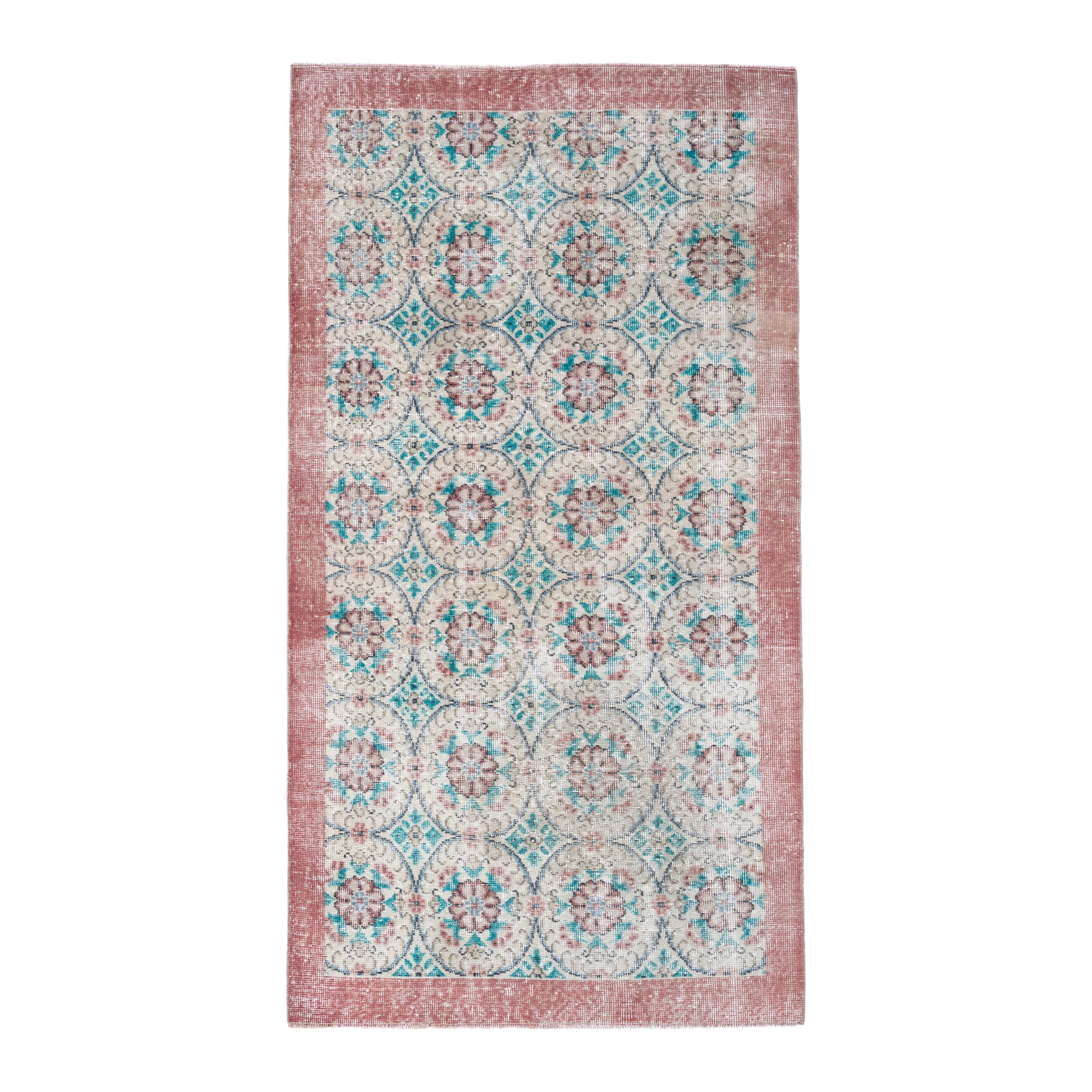 Turkish Isparta area rug in cream and dusty rose, 3'8" x 6'9"