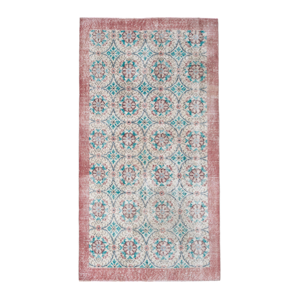 Turkish Isparta area rug in cream and dusty rose, 3'8" x 6'9"
