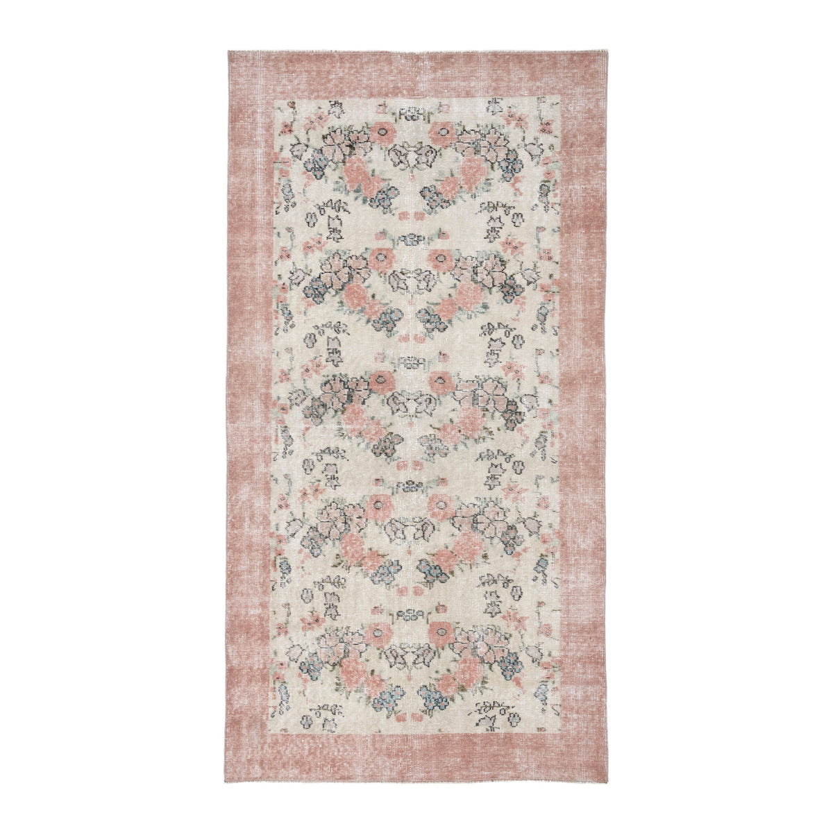 Turkish Isparta area rug in cream and dusty rose, 3'8" x 7'1"