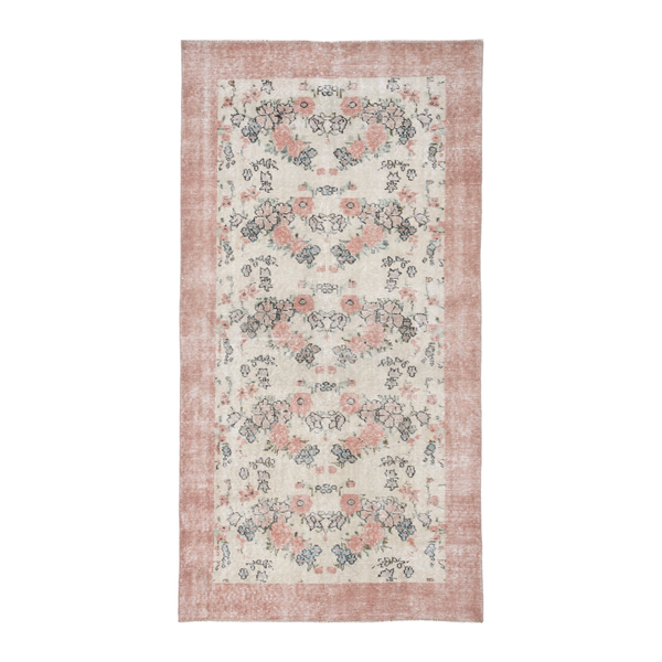 Turkish Isparta area rug in cream and dusty rose, 3'8" x 7'1"