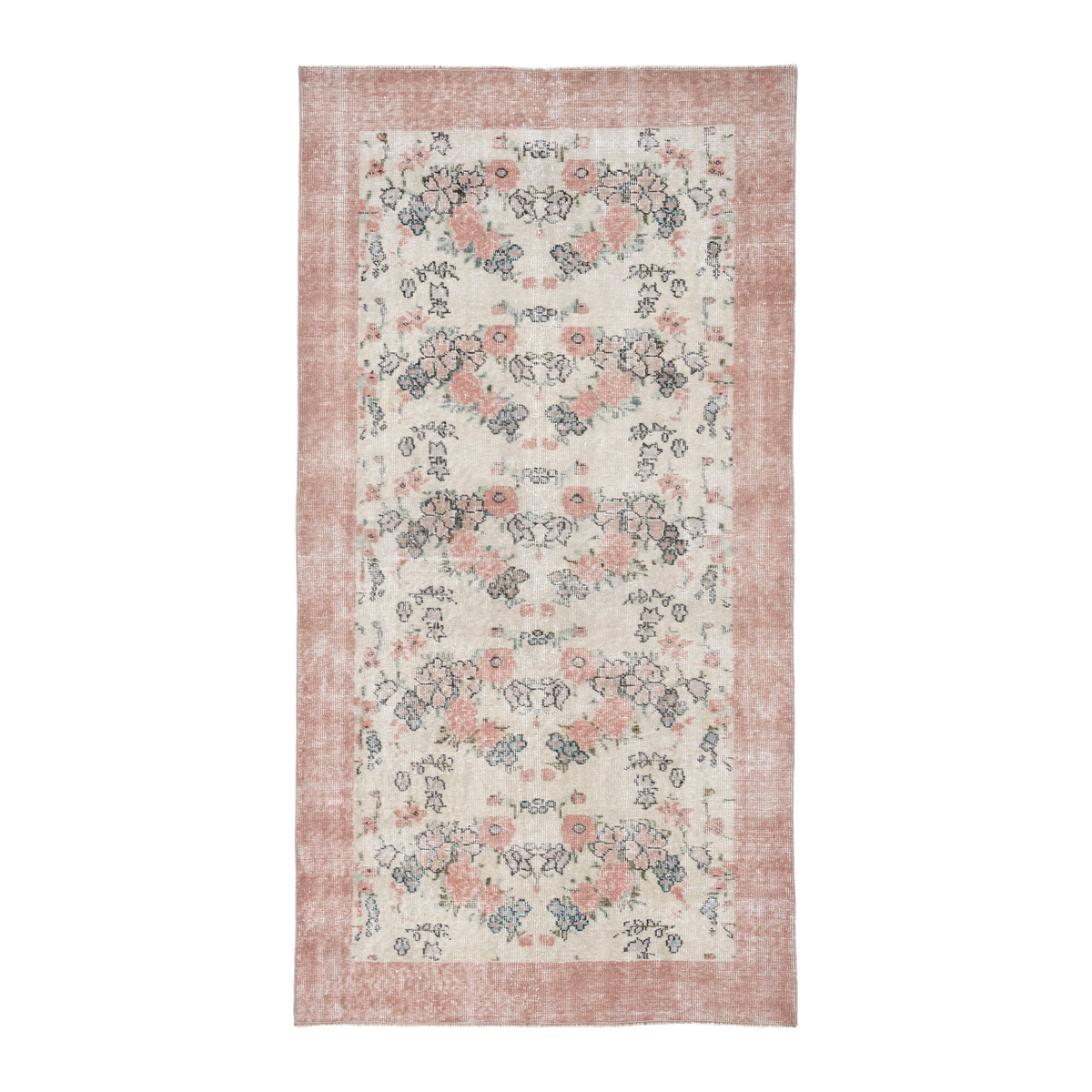 Turkish Isparta area rug in cream and dusty rose, 3'8" x 7'1"