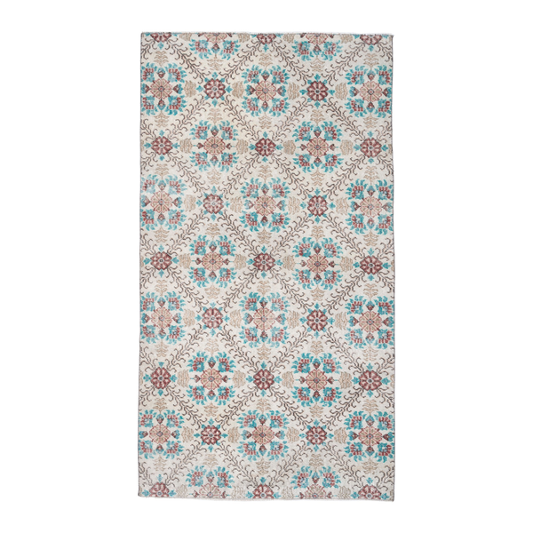 Turkish Isparta area rug in cream and turquoise, 3'9" x 7'