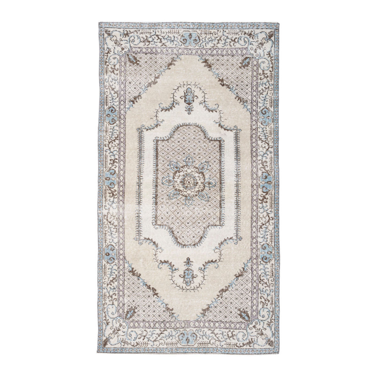Turkish Isparta area rug in cream and taupe, 3'9" x 6'8"