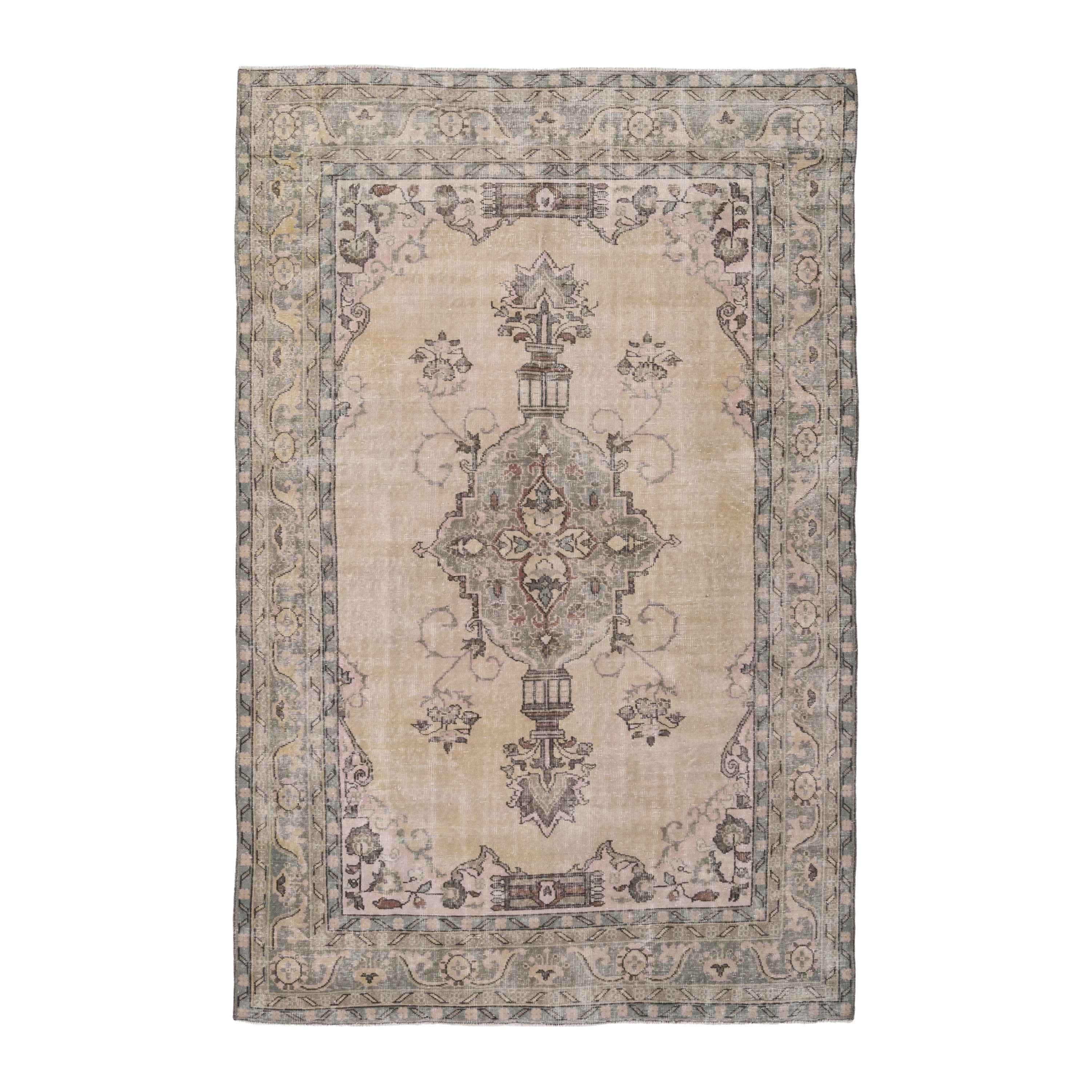 Turkish Isparta area rug in cream and greige, 6'5" x 10'