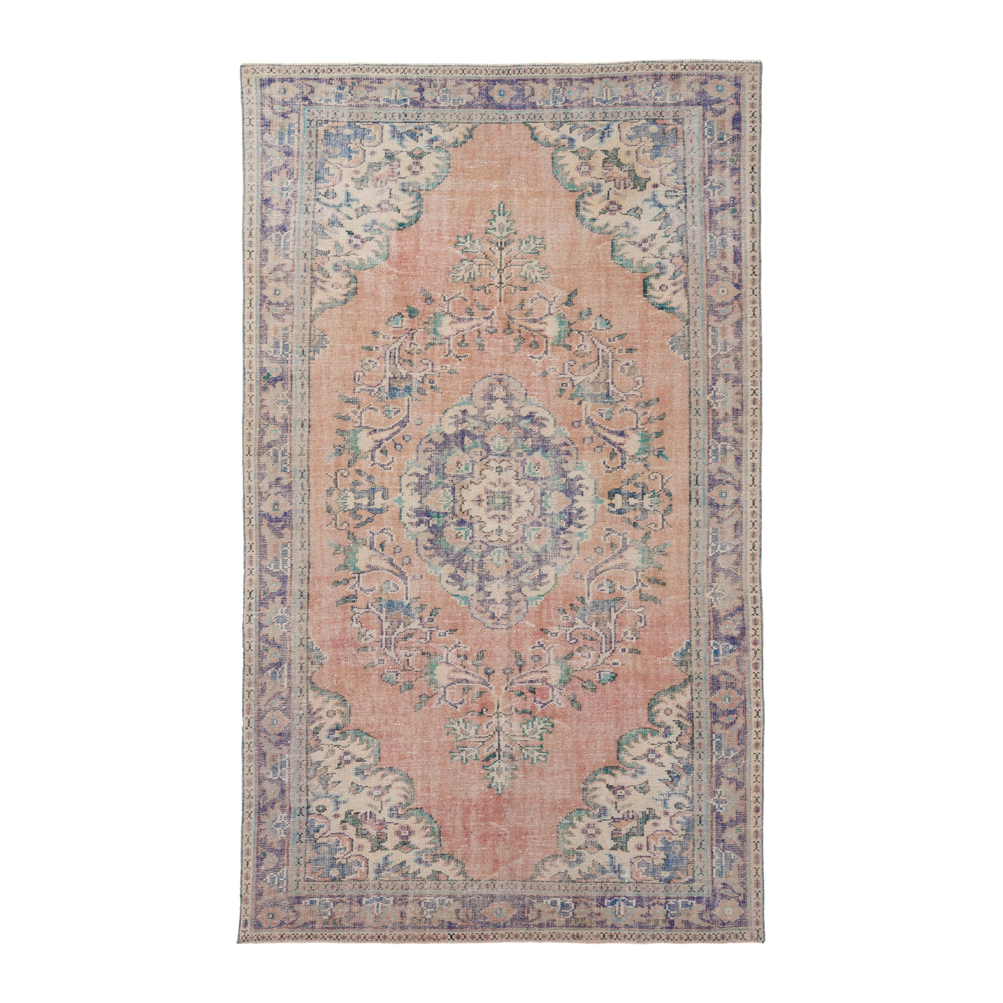 Turkish Manisa area rug in terracotta and navy, 6' x 10'2"