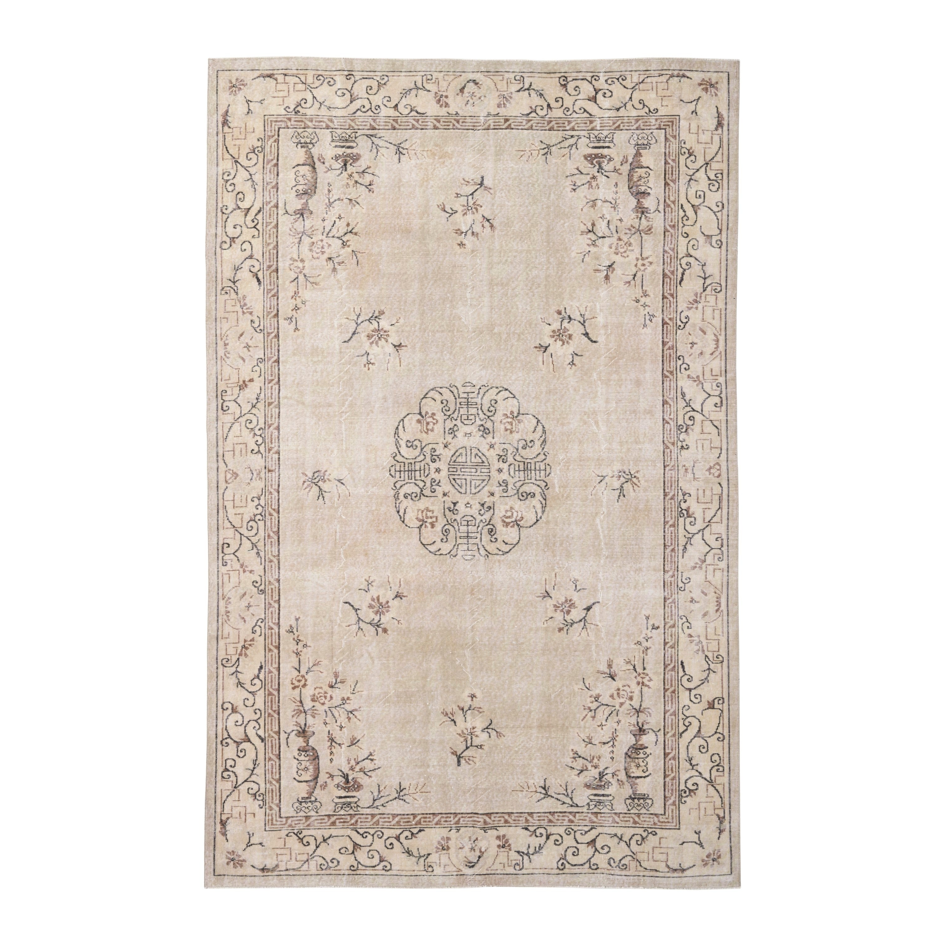 Turkish Isparta area rug in cream and greige, 6'10" x 10'4"
