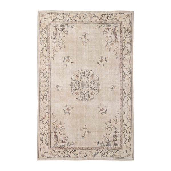 Turkish Isparta area rug in cream and greige, 6'10" x 10'4"