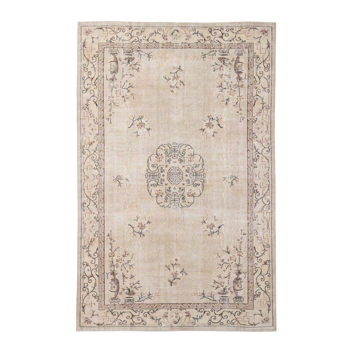 Turkish Isparta area rug in cream and greige, 6'10" x 10'4"