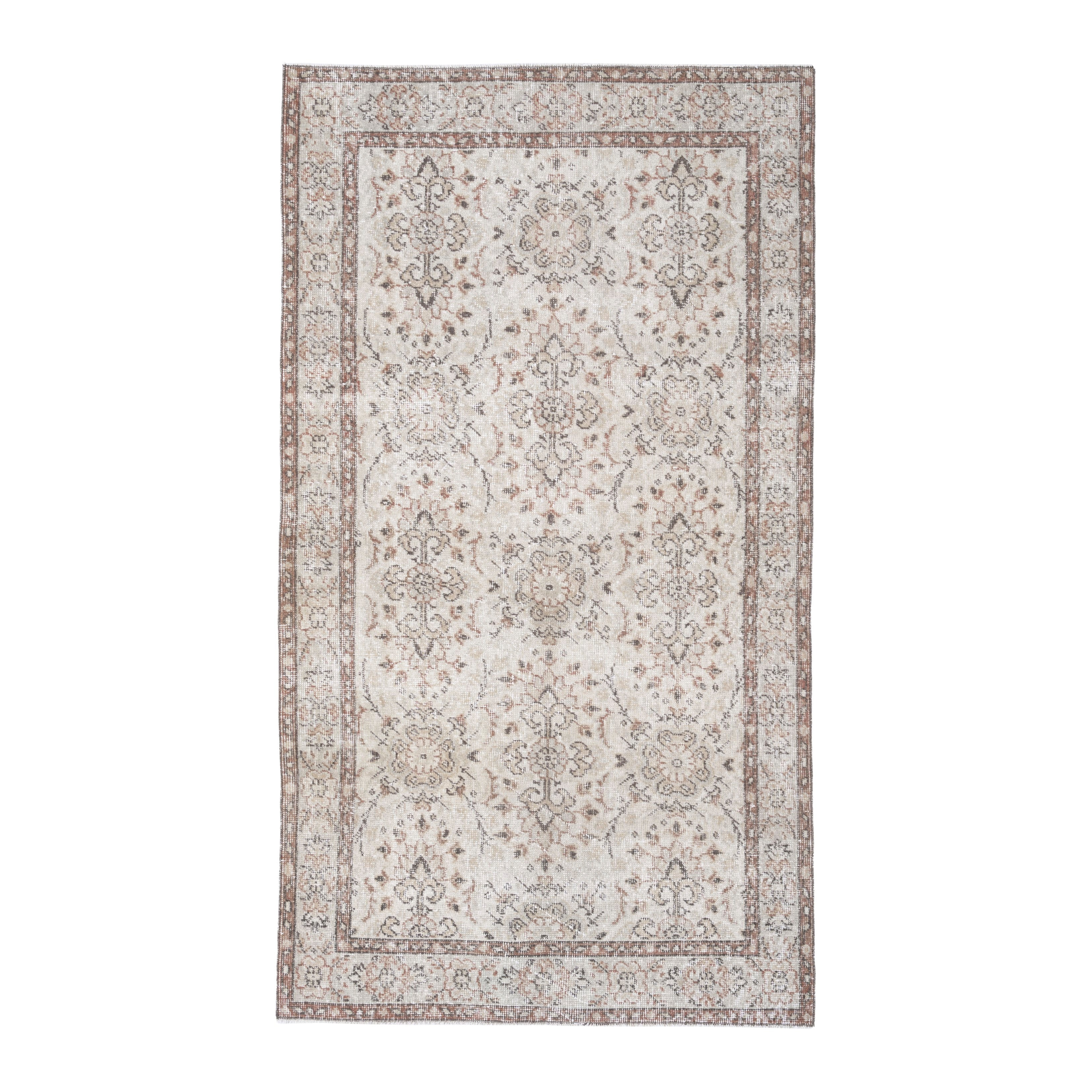 Turkish Isparta area rug in cream and greige, 3'8" x 6'9"