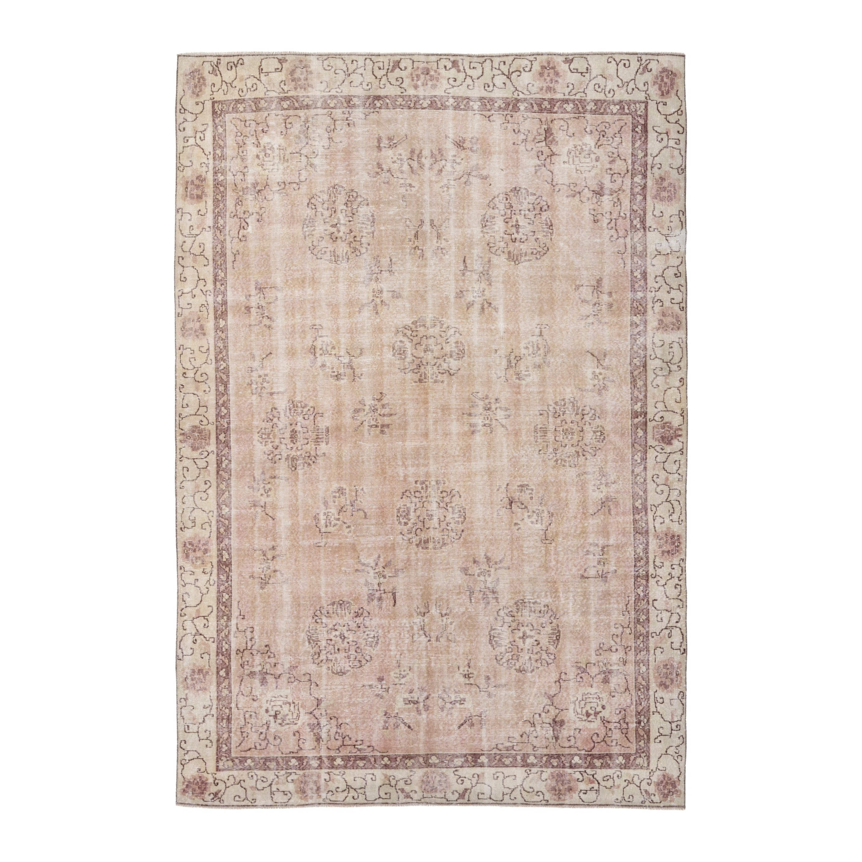 Turkish Isparta area rug in muted pink and faded red, 6'9" x 10'2"