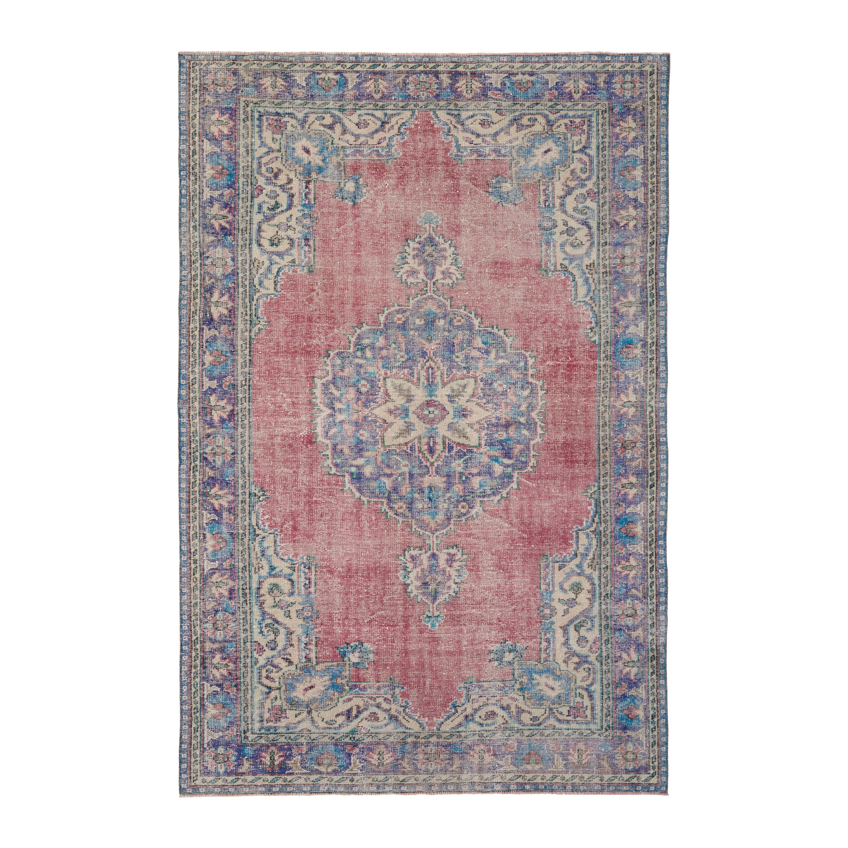 Turkish Manisa area rug in dusty rose and plum, 6'8" x 10'