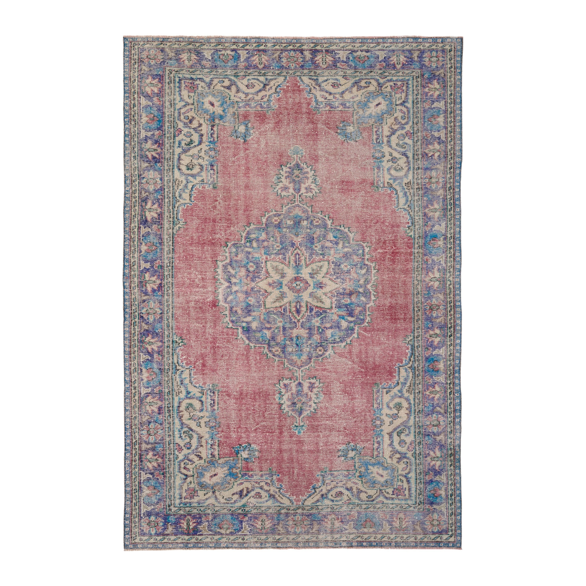 Turkish Manisa area rug in dusty rose and plum, 6'8" x 10'