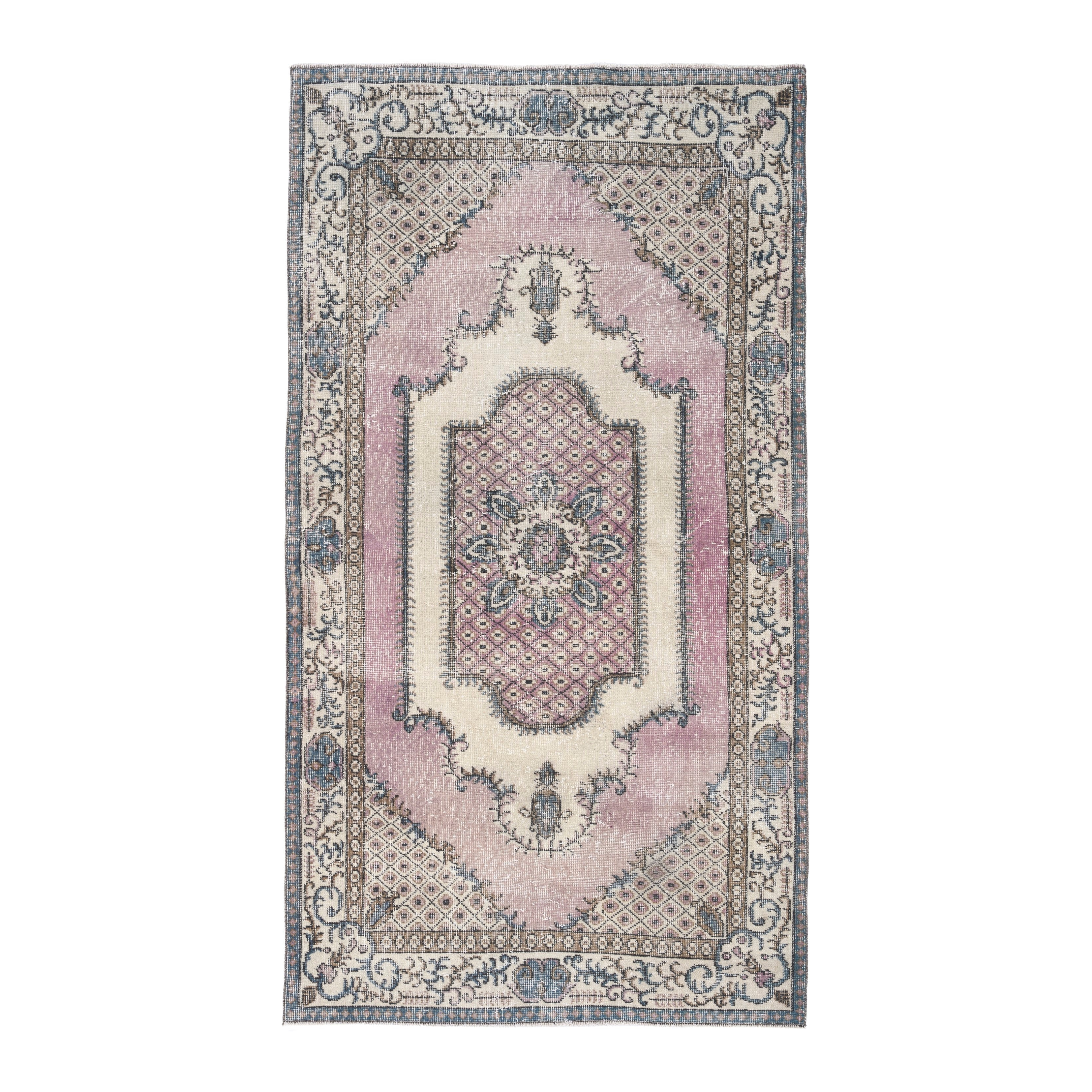 Turkish Isparta area rug in muted pink and cream, 3'9" x 6'10"