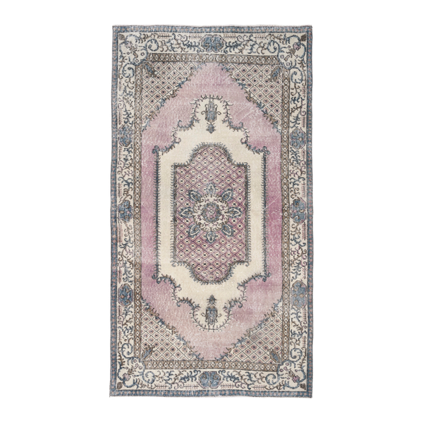 Turkish Isparta area rug in muted pink and cream, 3'9" x 6'10"
