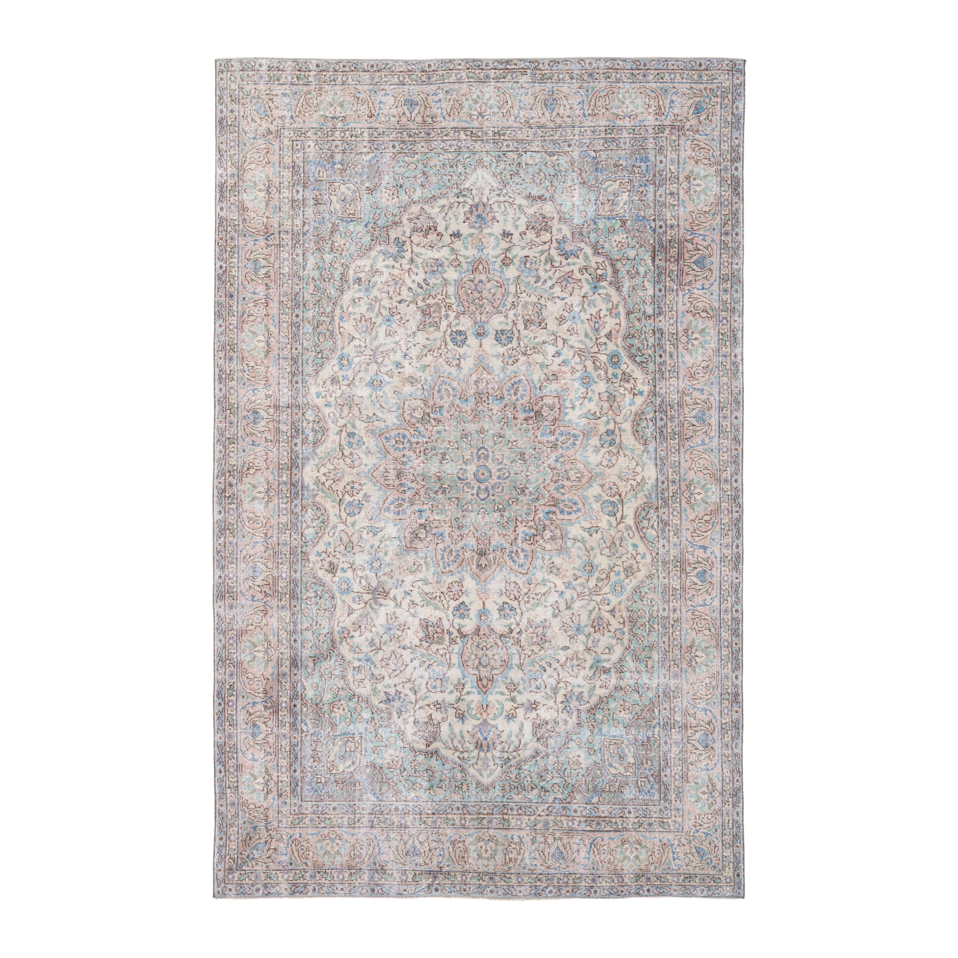 Turkish Isparta area rug in ivory and muted pink, 6'6" x 10'2"