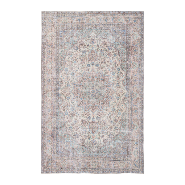 Turkish Isparta area rug in ivory and muted pink, 6'6" x 10'2"