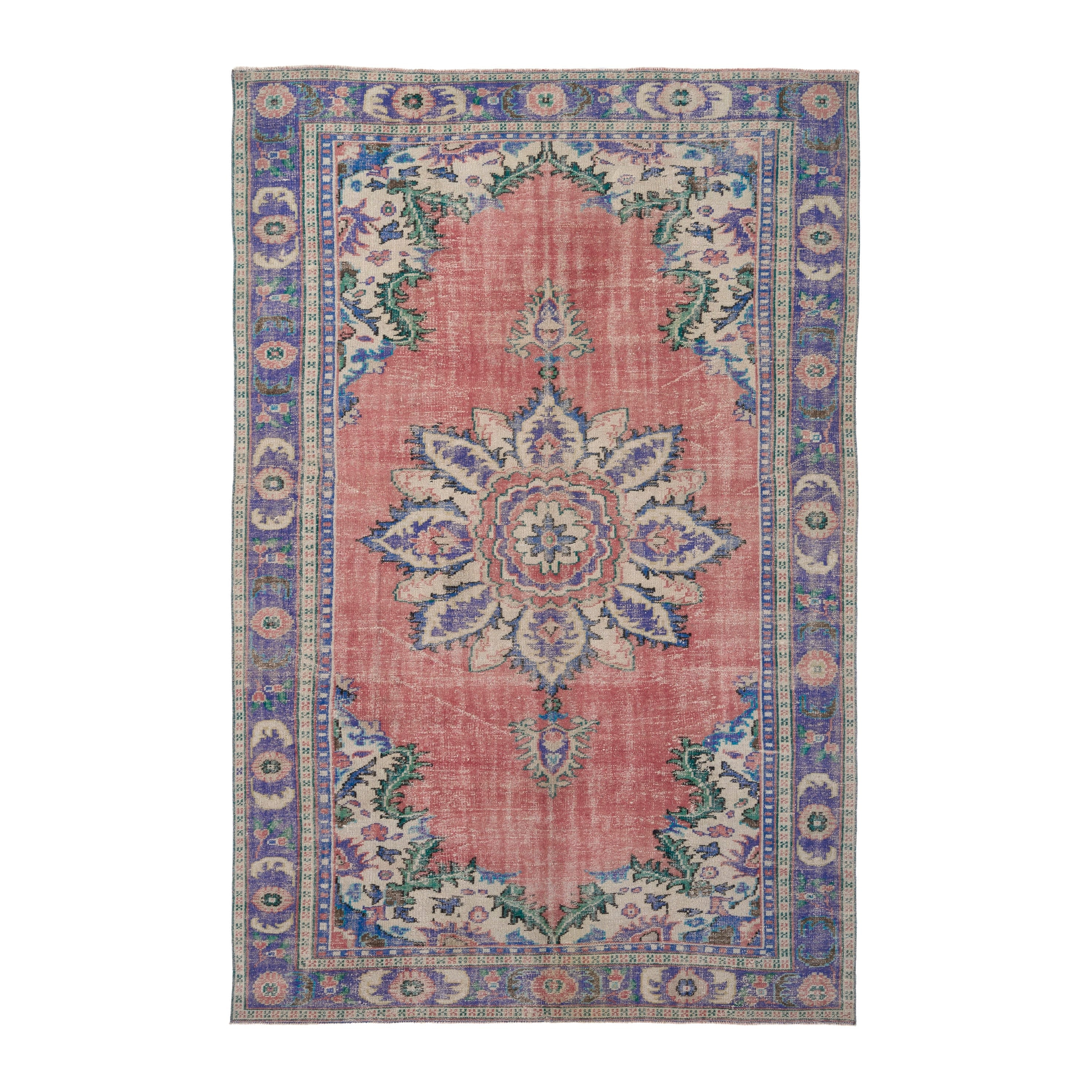 Turkish Manisa area rug in rose and denim, 6'9" x 10'5"