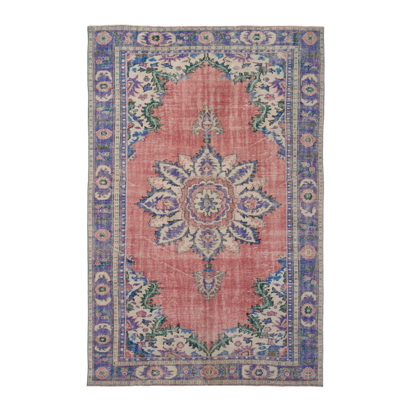 Turkish Manisa area rug in rose and denim, 6'9" x 10'5"
