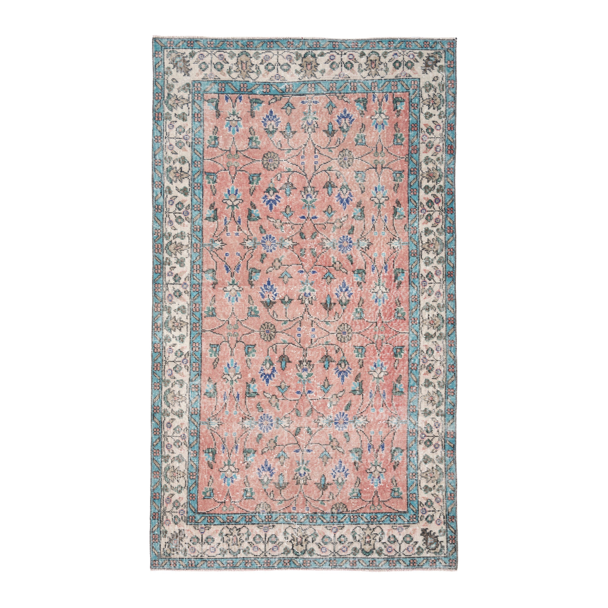 Turkish Isparta area rug in dusty rose and cream, 3'10" x 6'9"