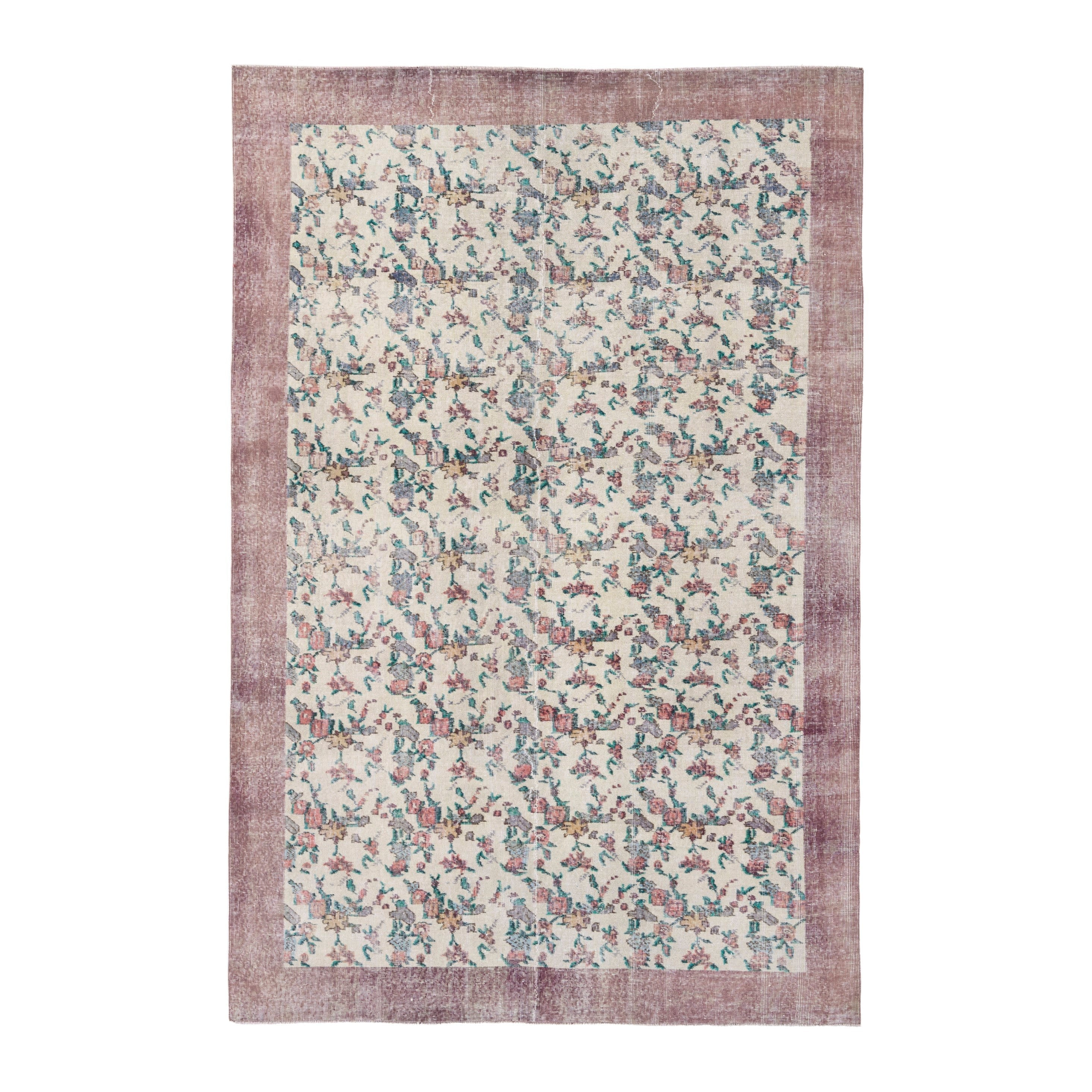 Turkish Isparta area rug in cream and dusty rose, 6'4" x 9'11"