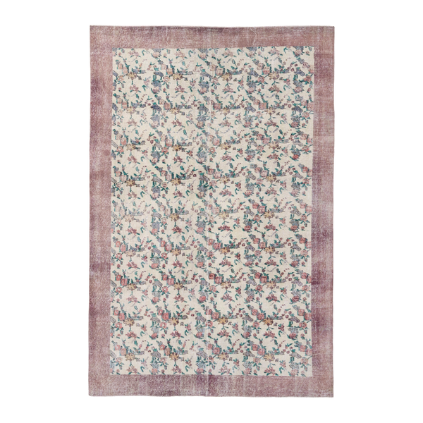 Turkish Isparta area rug in cream and dusty rose, 6'4" x 9'11"