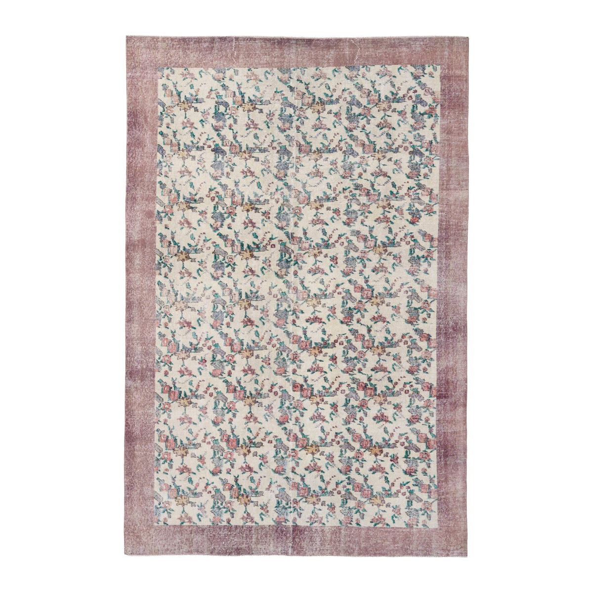 Turkish Isparta area rug in cream and dusty rose, 6'4" x 9'11"