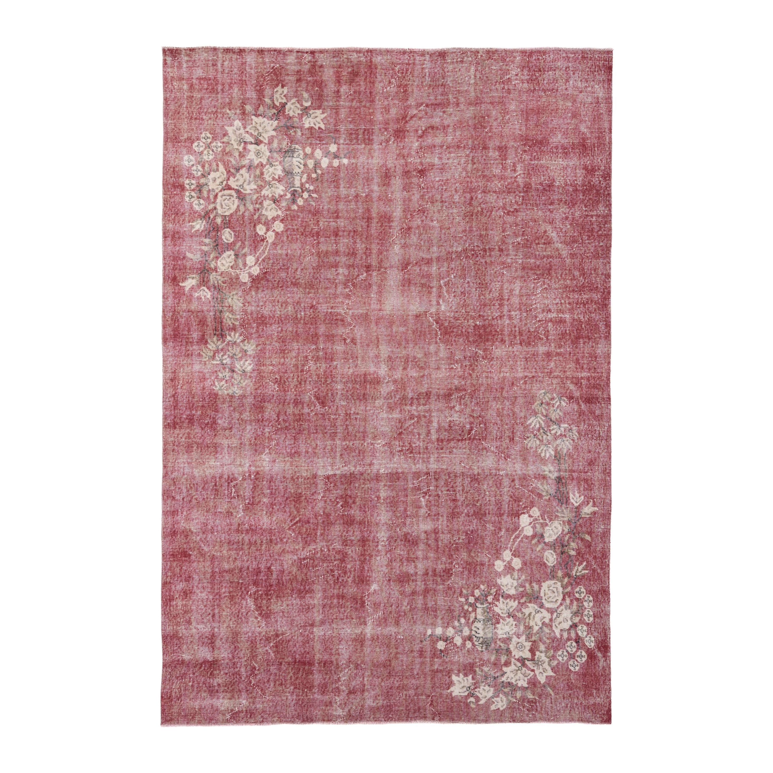 Turkish Isparta area rug in faded red and muted pink, 6'9" x 10'2"
