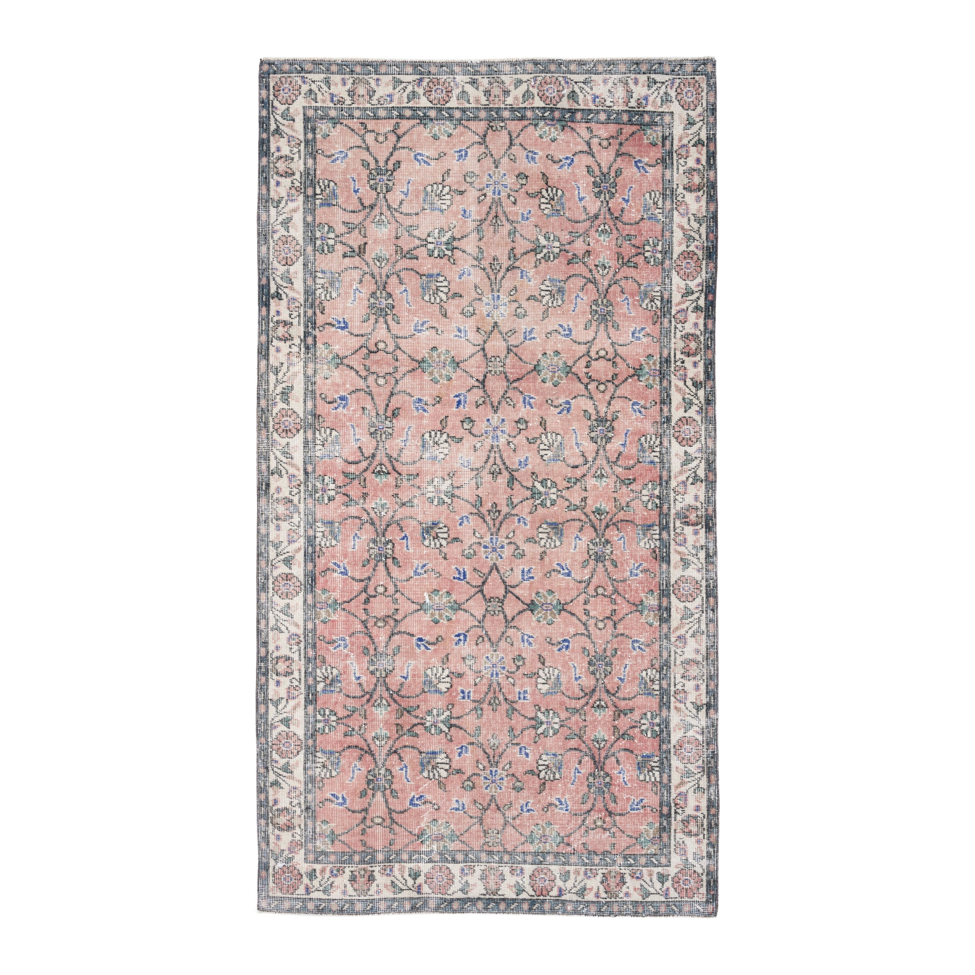 Turkish Isparta area rug in dusty rose and cream, 3'8" x 6'10"