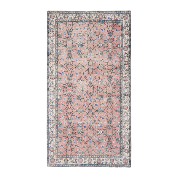 Turkish Isparta area rug in dusty rose and cream, 3'8" x 6'10"