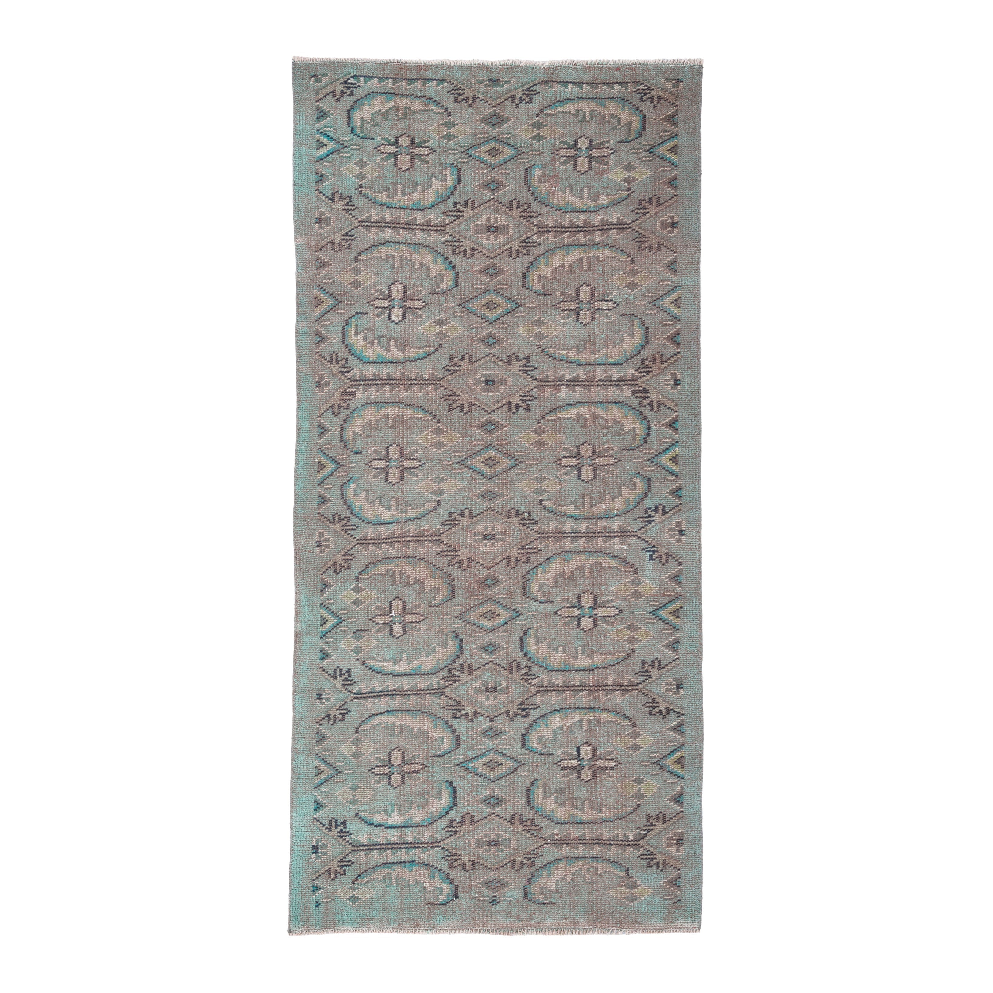 Turkish Manisa runner rug in taupe and teal, 2'11" x 6'4"