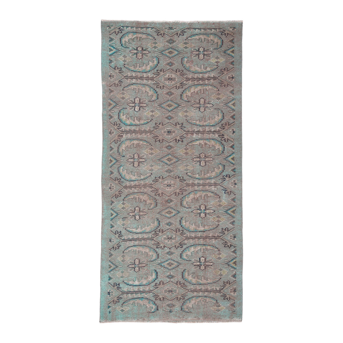 Turkish Manisa runner rug in taupe and teal, 2'11" x 6'4"