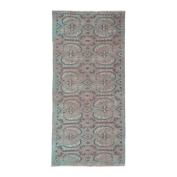 Turkish Manisa runner rug in taupe and teal, 2'11" x 6'4"