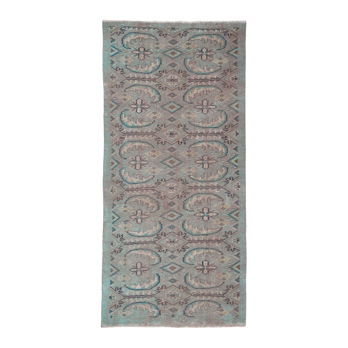 Turkish Manisa runner rug in taupe and teal, 2'11" x 6'4"