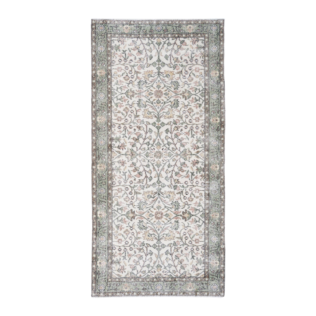 Turkish Isparta runner rug in cream and sage, 3'2" x 6'8"